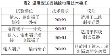 温度变送器绝缘电阻技术要求